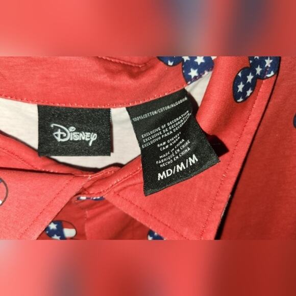 Disney Mickey Mouse Americana Pajama Romper Red  Button Front Hip Pockets Medium - Picture 6 of 10